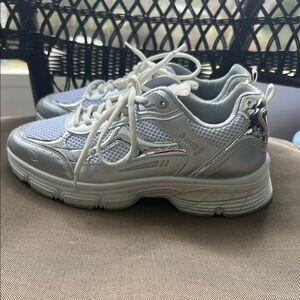 Madden Girl White and Silver Platform Lace-Up Sneakers